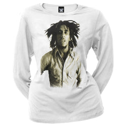 Bob Marley - Sepia Juniors White Long Sleeve T-Shirt