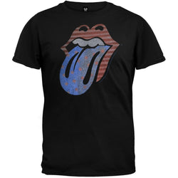 Rolling Stones - Distressed Flag Tongue Black Adult T-Shirt