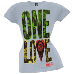 Bob Marley - One Love Block Light Blue Juniors T-Shirt