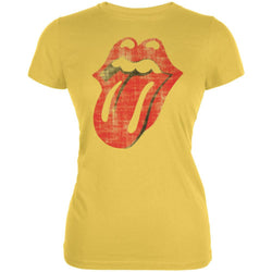 Rolling Stones - Distressed Tongue Yellow Juniors T-Shirt