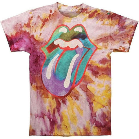Rolling Stones - Multi Colored Tongue Tie Dye Adult T-Shirt