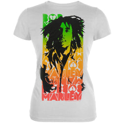 Bob Marley - Rasta Portrait Blocked Name Juniors T-Shirt