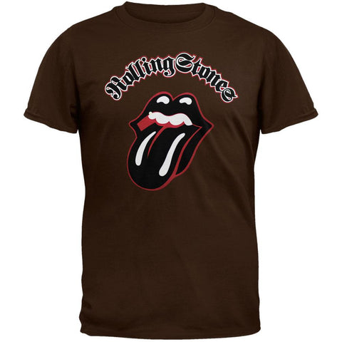 Rolling Stones - Flocked Tongue Brown Soft Adult T-Shirt