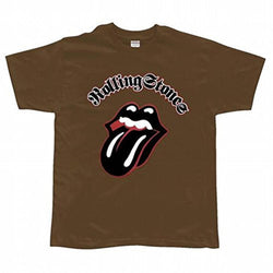 Rolling Stones - Flocked Velvet Tongue Brown T-Shirt