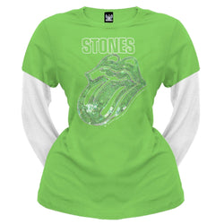 Rolling Stones - Sequined Tongue Juniors 2Fer Long Sleeve T-Shirt