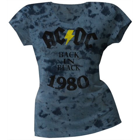 AC/DC - Back In Black Juniors V-Neck Tie Dye T-Shirt