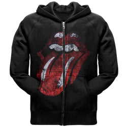 Rolling Stones - Distressed Tongue Zip Black Hoodie