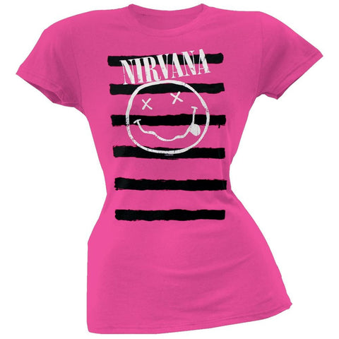 Nirvana - Smiley Striped Juniors T-Shirt