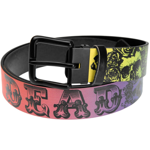 Grateful Dead - Skull And Roses Text Rainbow Fade Leather Belt