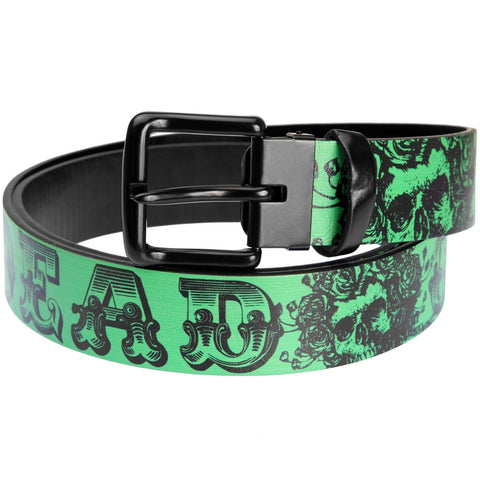 Grateful Dead - Skull And Roses Text Green Leather Belt