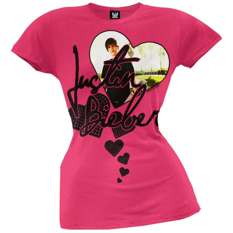 Justin Bieber - Heart Fuschia Juniors T-Shirt