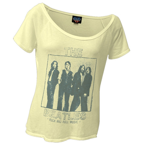 Beatles - Distressed Group Box Juniors Off-Shoulder T-Shirt