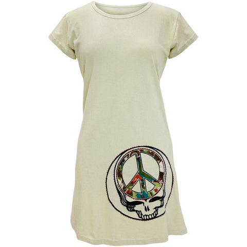Grateful Dead - Peace Sign SYF Light Olive Juniors Cap Sleeve Mini Dress