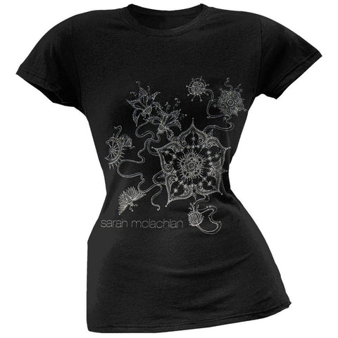 Sarah Mclachlan - Silver Floral Print Juniors T-Shirt