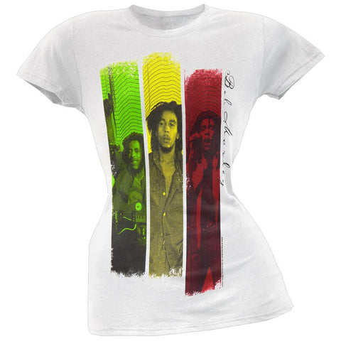 Bob Marley - Rasta Stripe Collage Juniors T-Shirt