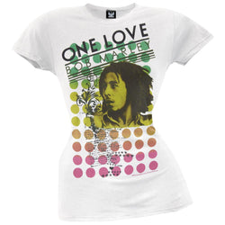 Bob Marley - One Love Lyrics White Juniors T-Shirt