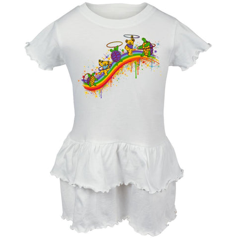 Grateful Dead - Rainbow Hoopers White Toddler Ruffle Dress