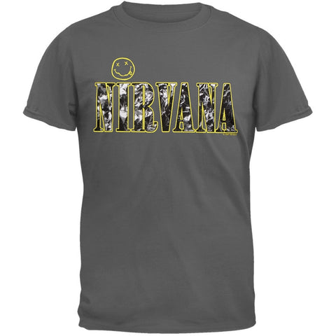 Nirvana - Textured Smiley Grey T-Shirt
