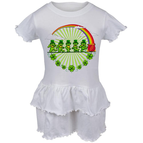 Grateful Dead - Leprechaun Bears White Toddler Ruffle Dress