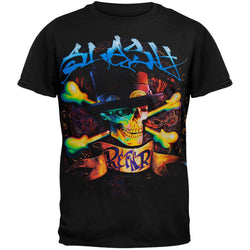 Slash - Blue Letters Top Hat Crossbones Black T-Shirt