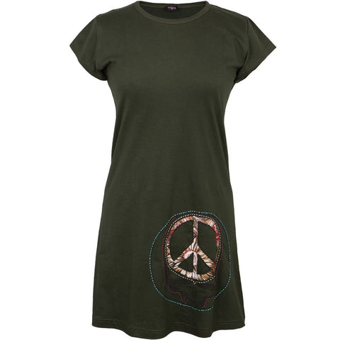 Grateful Dead - Peace Sign SYF Dark Green Juniors Cap Sleeve Mini Dress