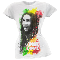 Bob Marley - One Love Rasta Portrait Juniors White T-Shirt