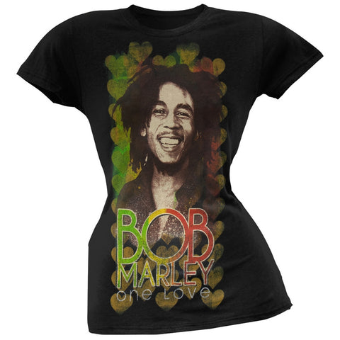 Bob Marley - One Love Profile In Hearts Juniors T-Shirt